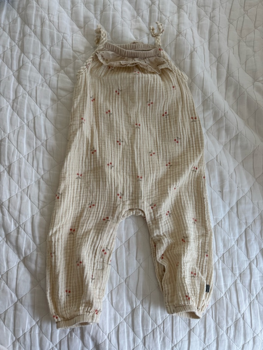 Cream Muslin Baby One-Piece Romper with Cherry Print